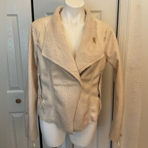 Buckle Black Faux Suede And Fur Jacket Zipper Pockets & Cuffs Size Large